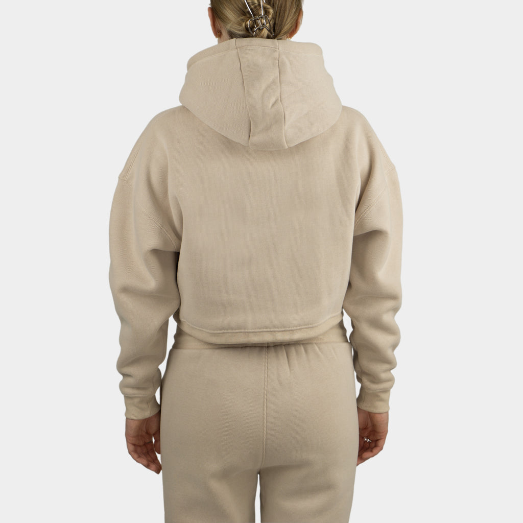 Beige women´s Baze Dessert crop hoodie - model back view