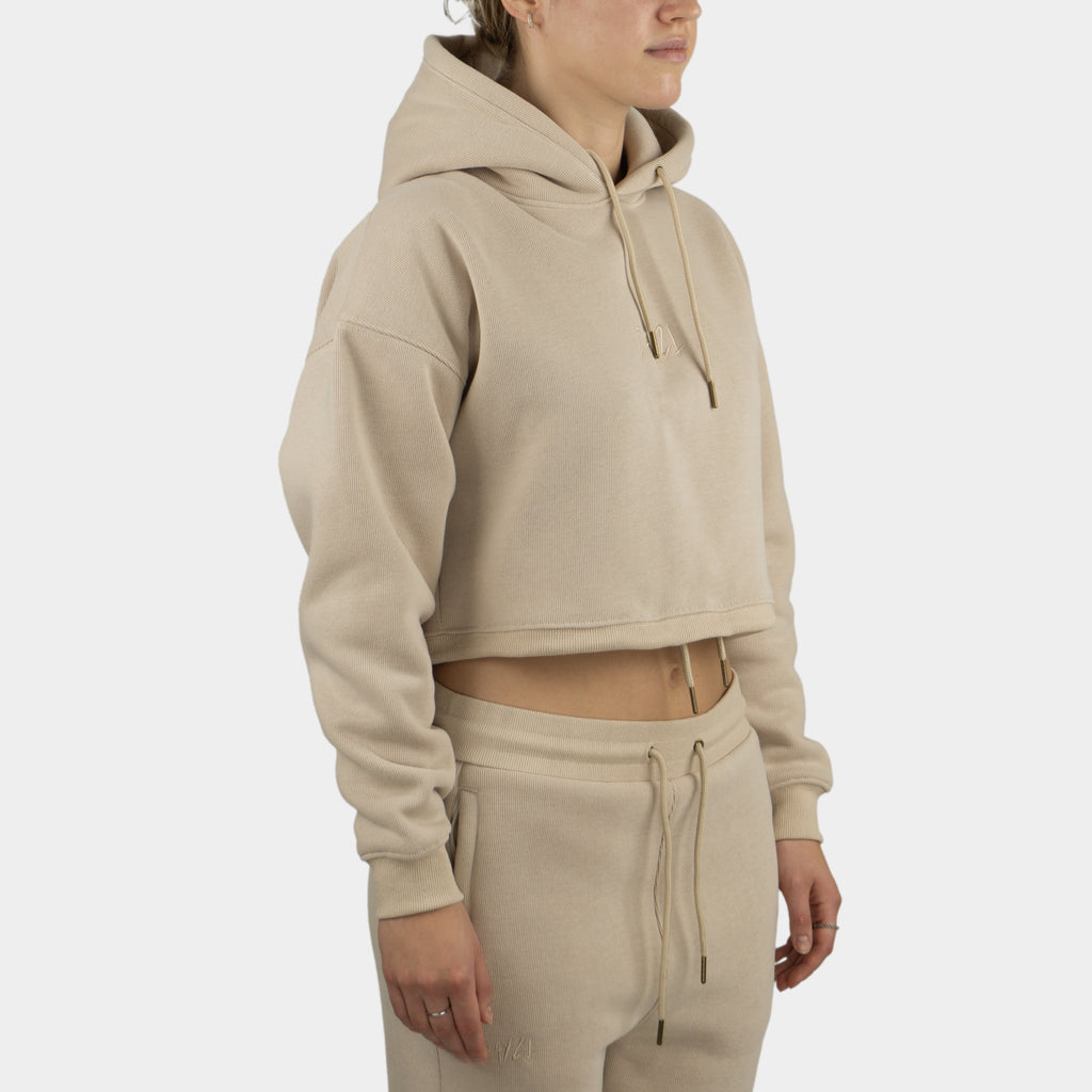 Beige women´s Baze Dessert crop hoodie - model front view