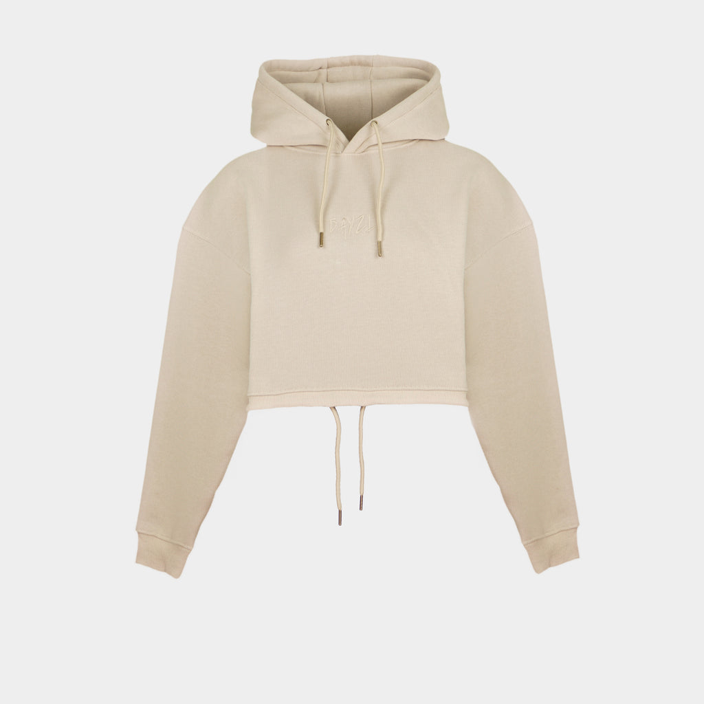 Beige women’s Baze Dessert crop hoodie – front view