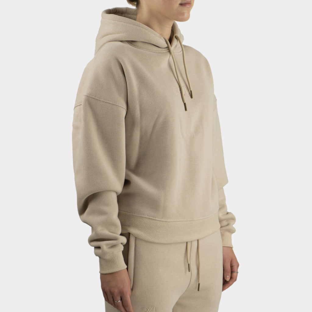 Beige women´s Baze Dessert hoodie - model side view