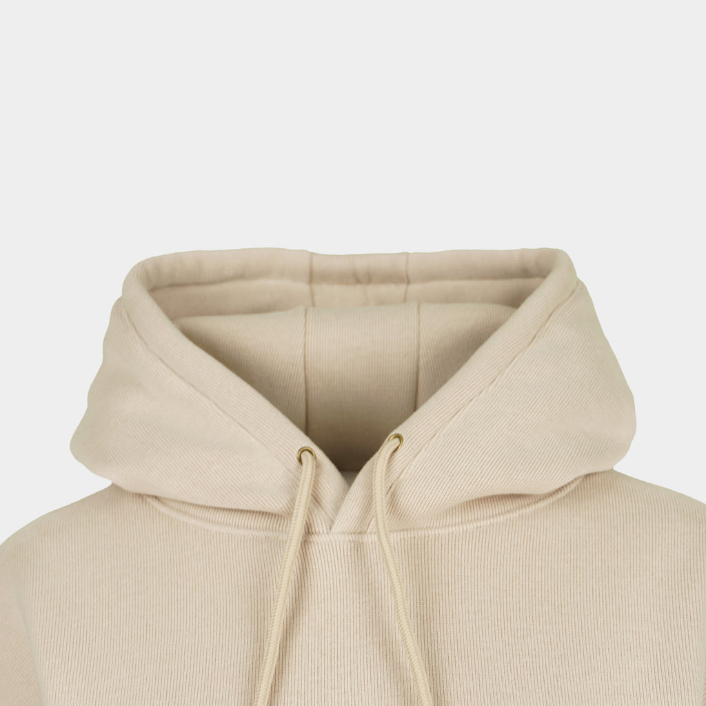 Beige women’s Baze Dessert hoodie – front hood view