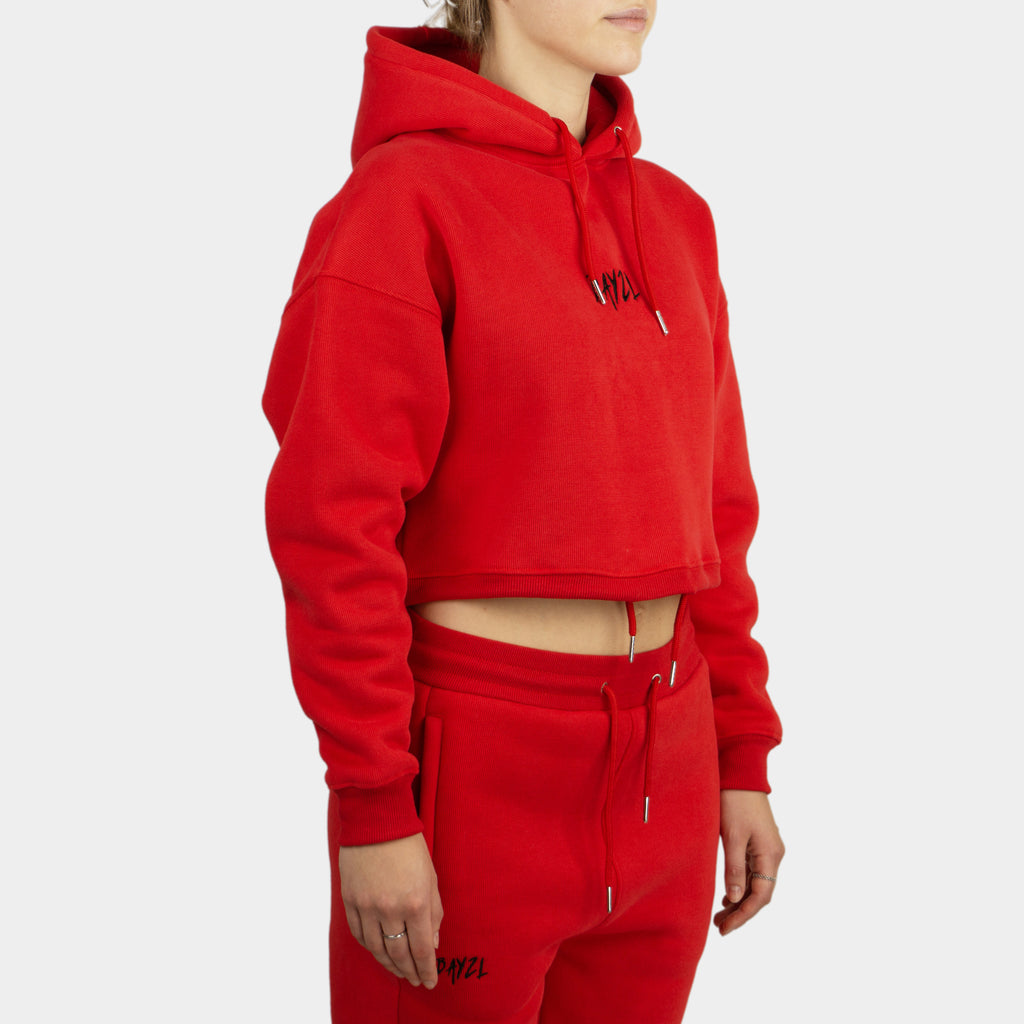 Red women´s Baze Ember crop hoodie - model front view