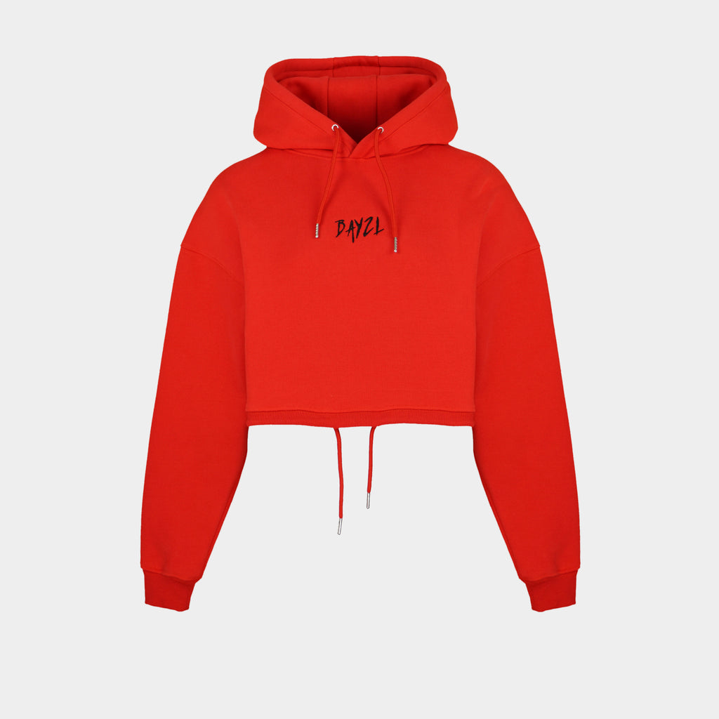 Red women’s Baze Ember crop hoodie – front view