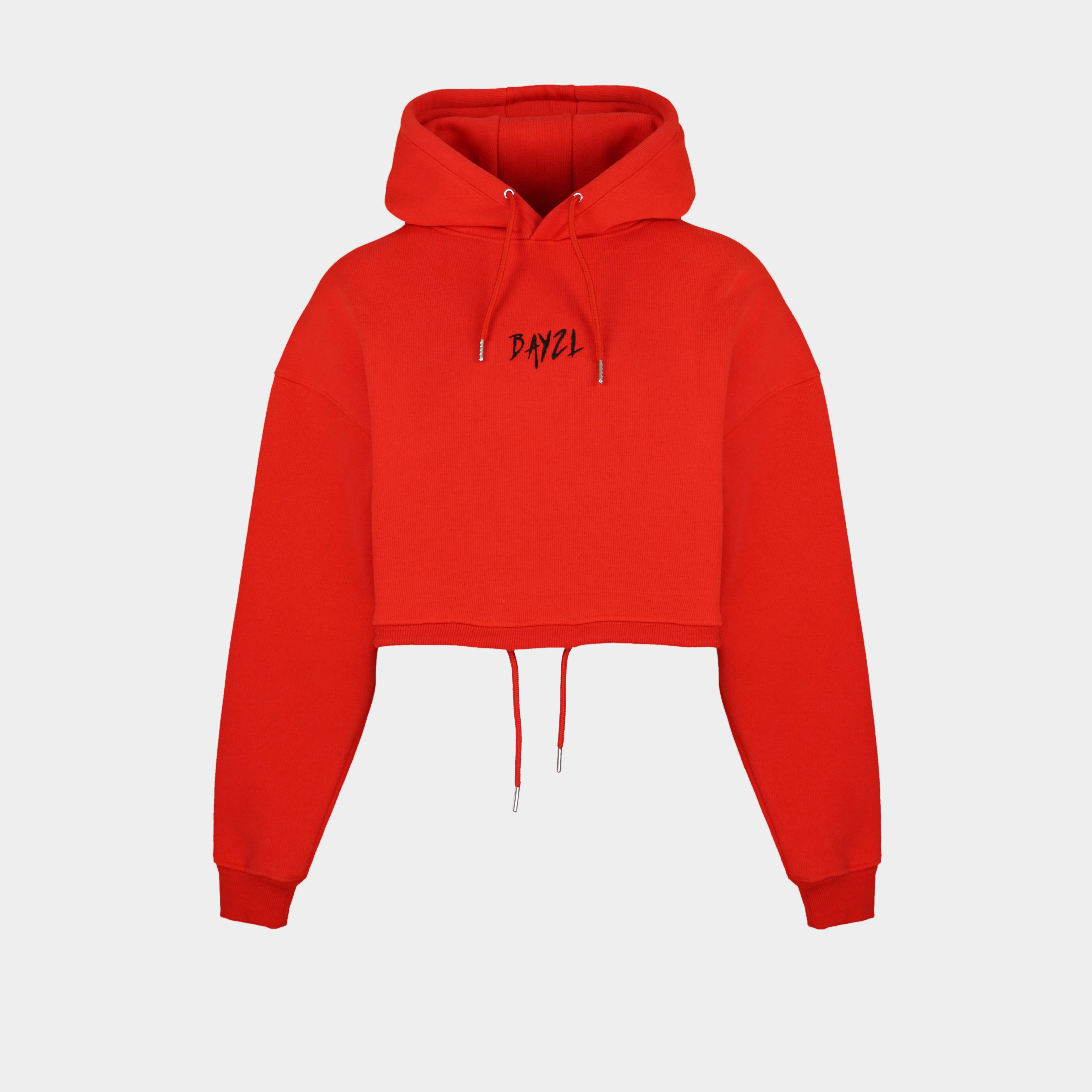 Red women’s Baze Ember crop hoodie – front view