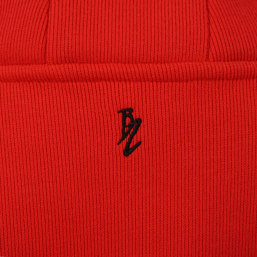 Red women’s Baze Ember hoodie – back logo view