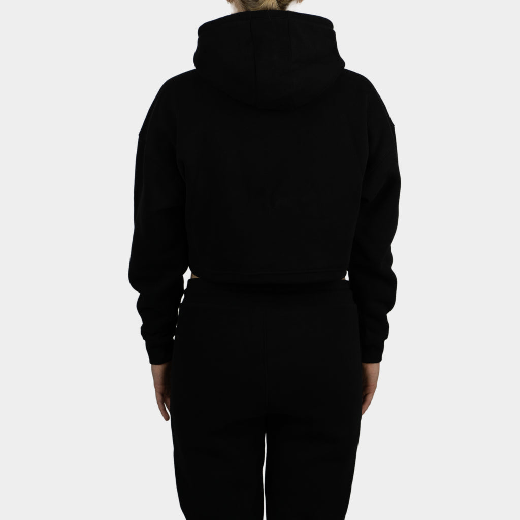 Black women´s Baze Midnight crop hoodie - model back view
