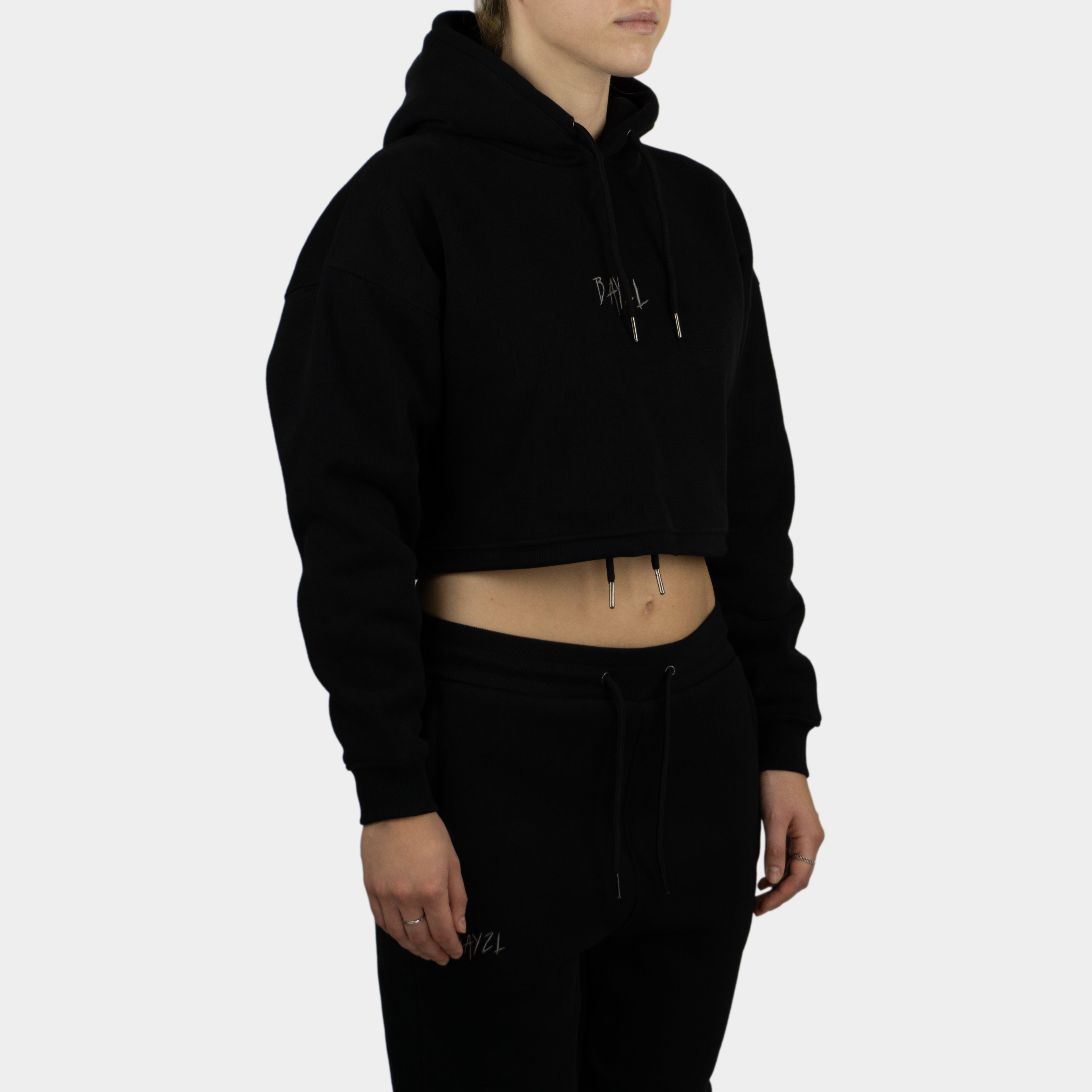 Black women´s Baze Midnight crop hoodie - model front view
