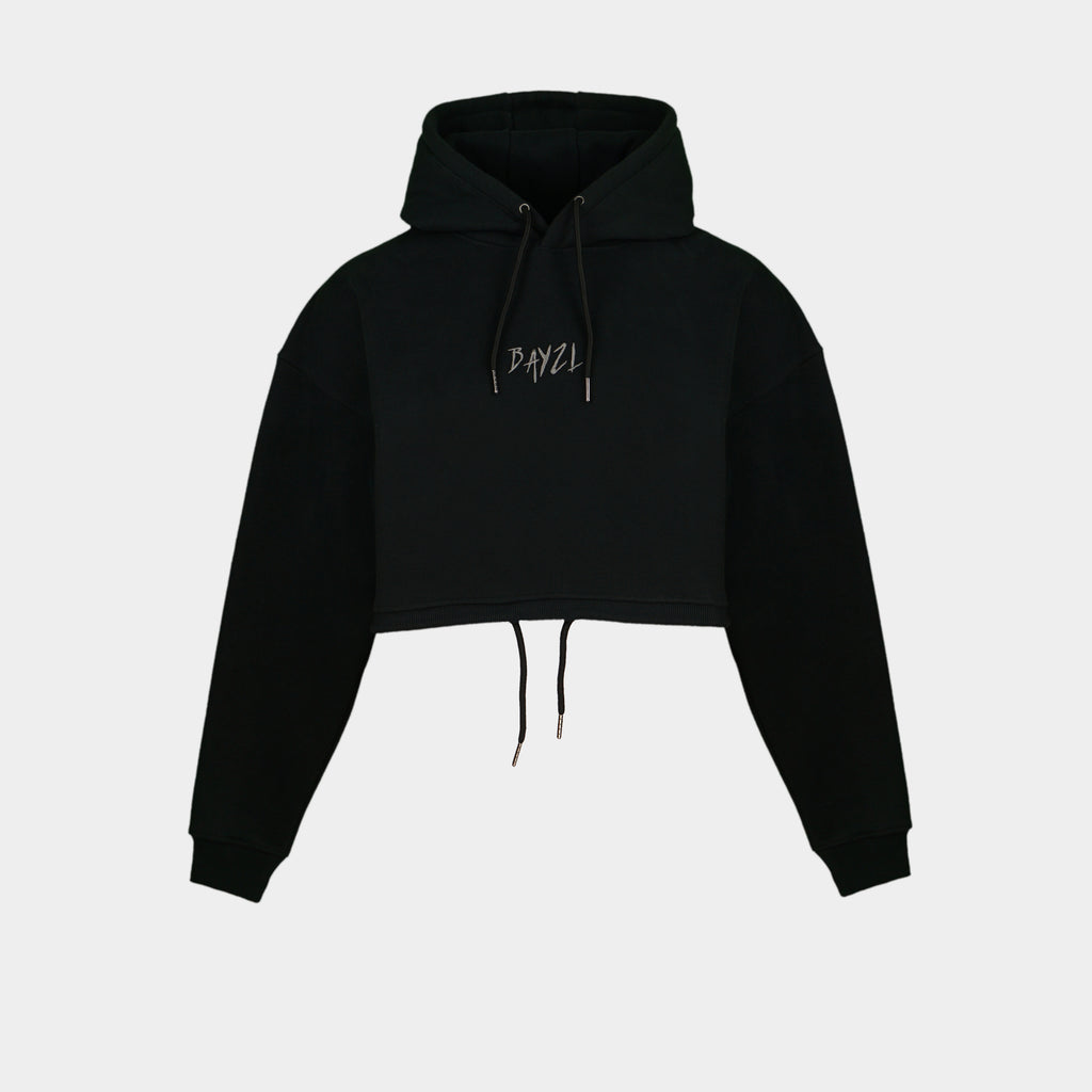Black women’s Baze Midnight crop hoodie – front view