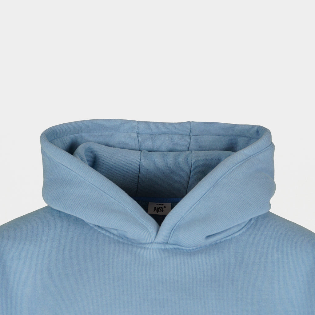 Blue men’s Baze Skyline hoodie – front hood view