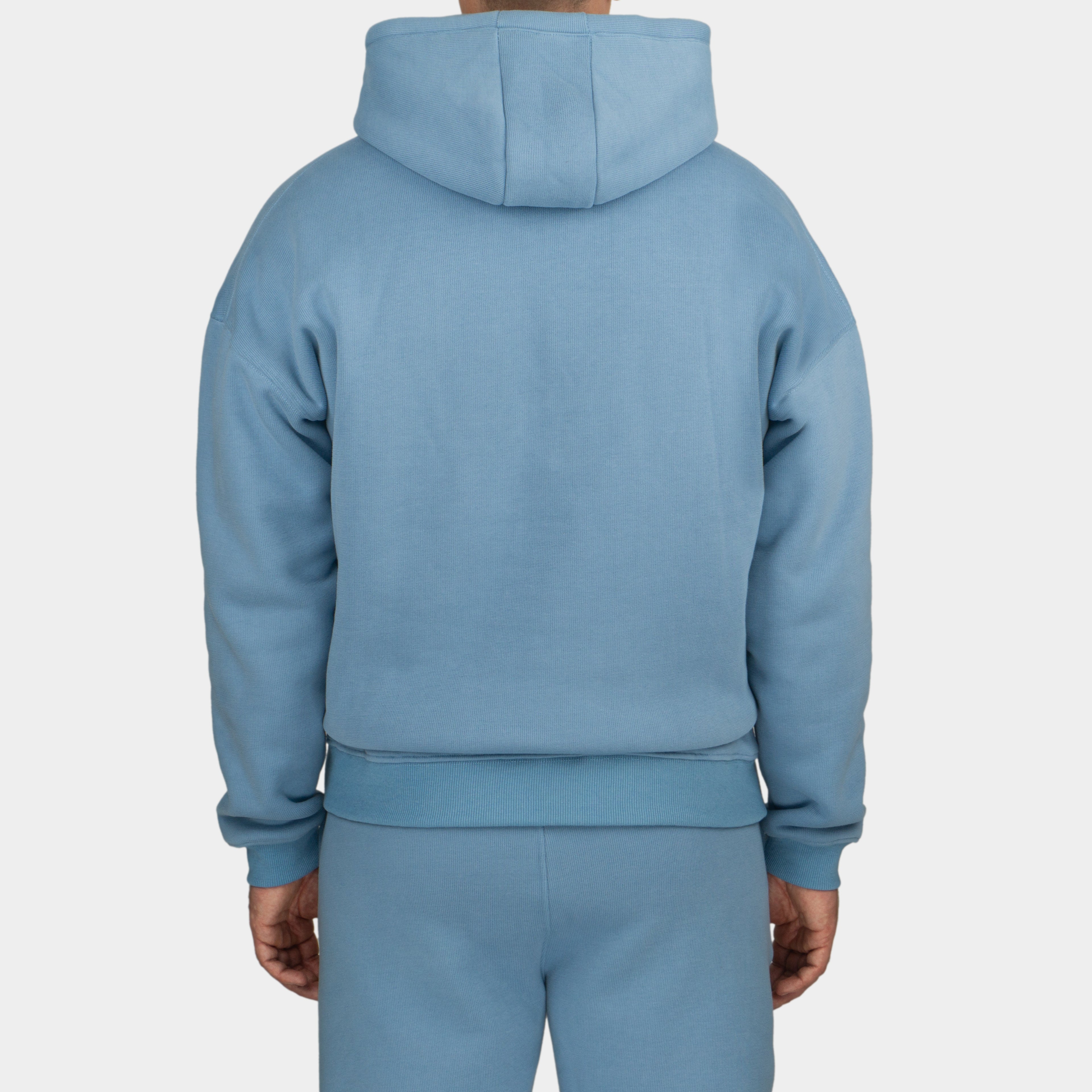 Blue men´s Baze Skyline hoodie - model back view