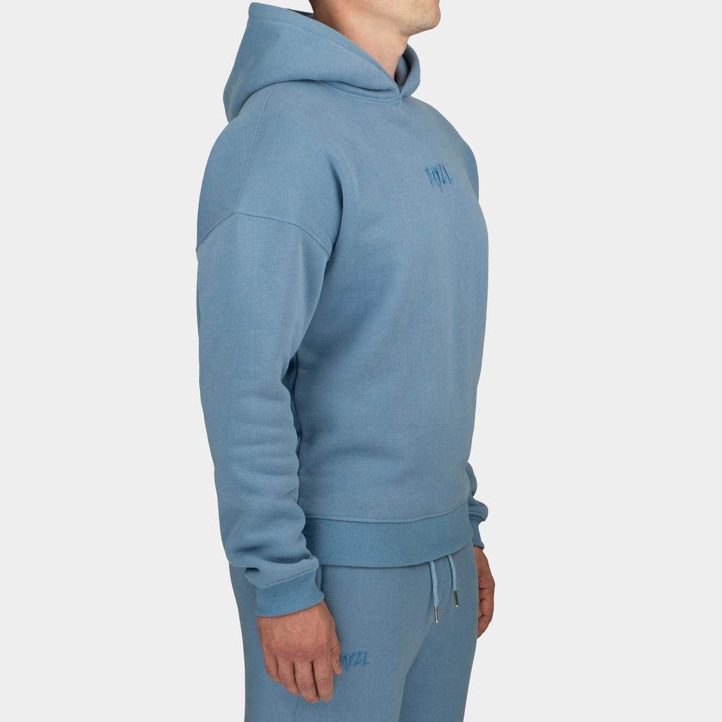Blue men´s Baze Skyline hoodie - model front view