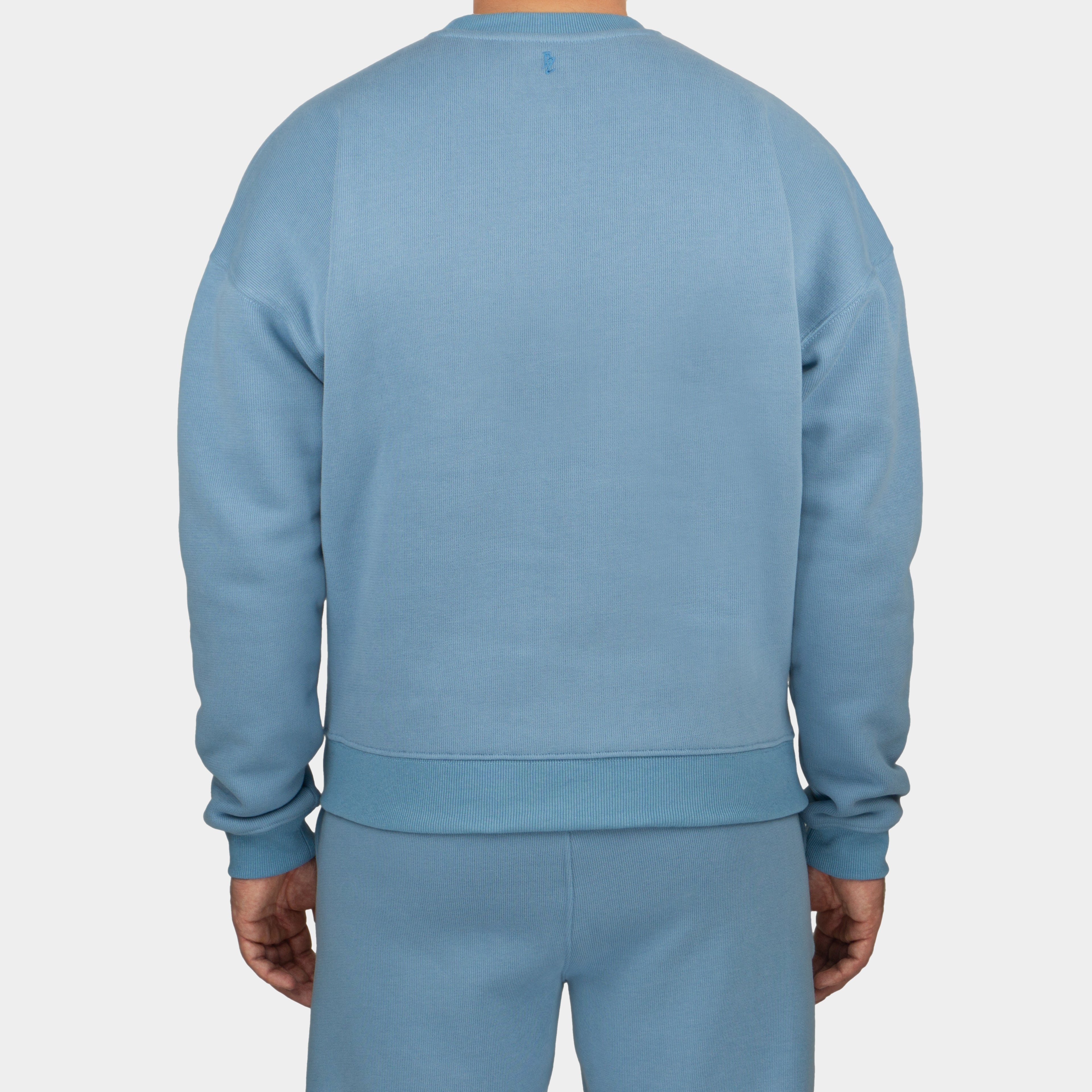 Blue men´s Baze Skyline sweater - model back view